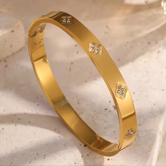 Gold Zirconia Bangle ✨ Elegant Stainless Steel Bracelet - Picture 5 of 7